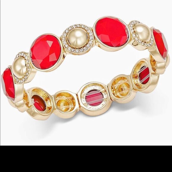 Orange Gold Colored Stones Pavé Ringed Circles Elegant Stretch Bracelet Crystals - Picture 1 of 1